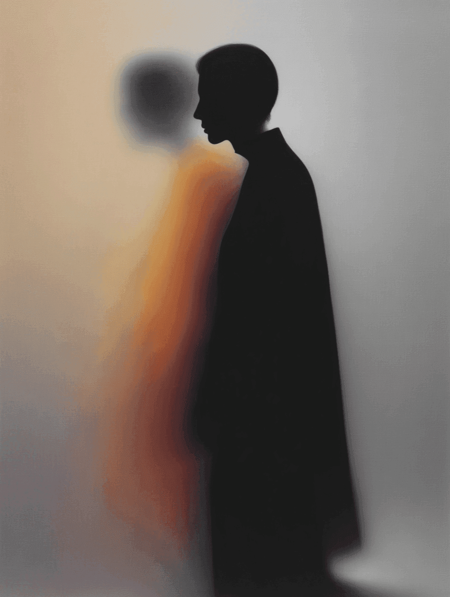Silhouette of a man with abstract orange light