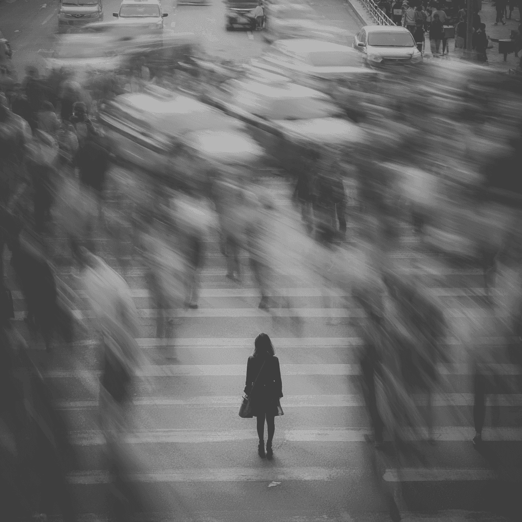 Stylised image of a woman in an intersection
