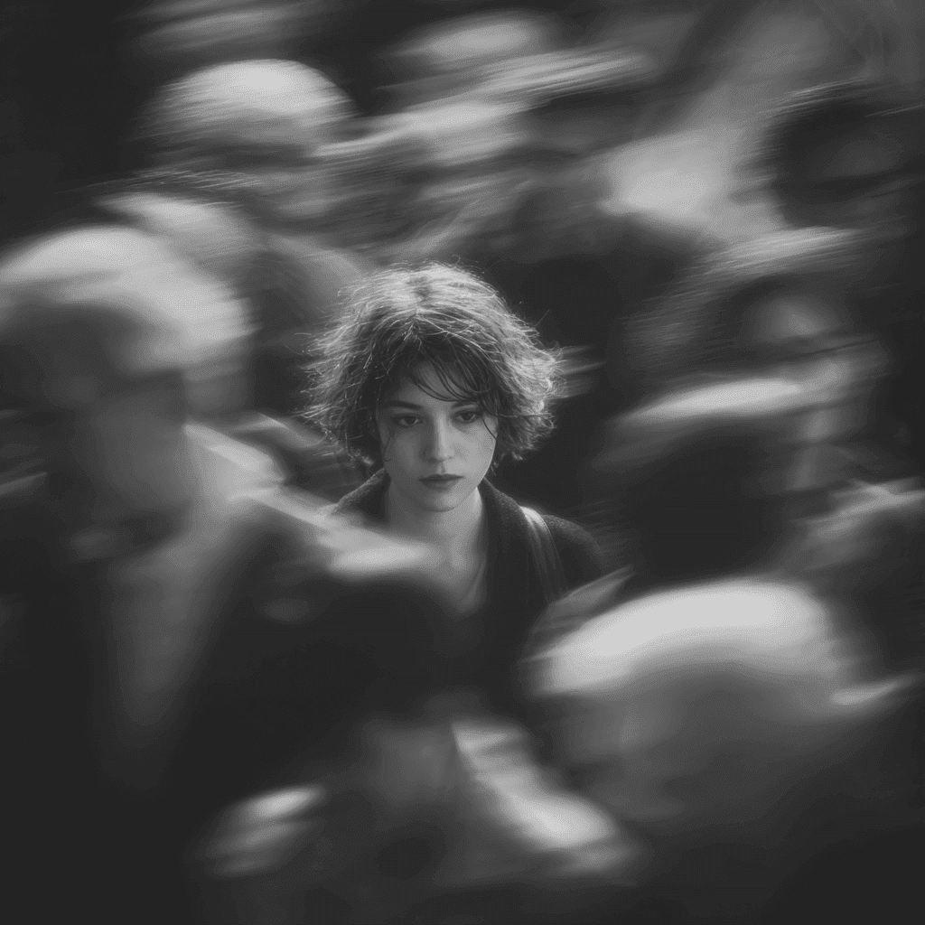 Stylised image of a person surrounded by a crowd